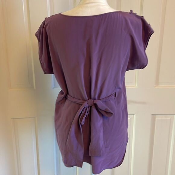 Rebecca Taylor Purple Silk Floral Appliqué Blouse size 8 - Picture 6 of 8